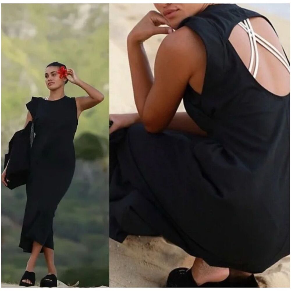 NWT Free People Simone Open Back MIDI Dress Sz Large $88 black sold out!